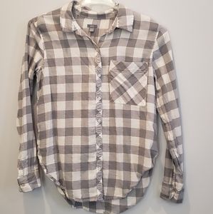 Aerie Grey & Silver Checked Flannel Shirt